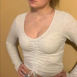 Scrunched long sleeve gray top